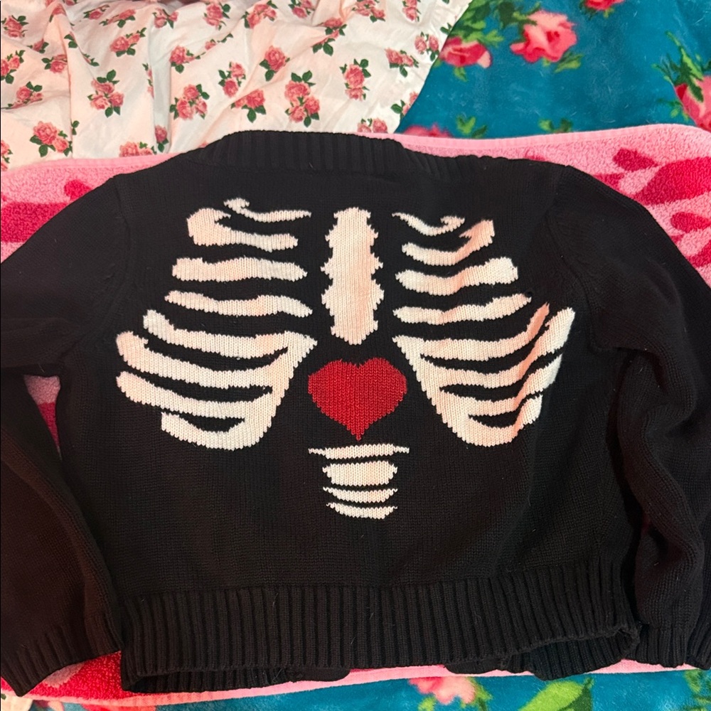 Betsey Johnson skeleton rib cage intarsia cardigan